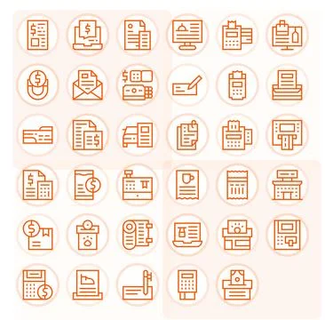 35 Vector Icons for Receipt featuring Retina Ready Grid Fitted Regular Line.. Stock Illustration