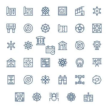 35 Vector Icons for Schematic featuring 128x128 Editable Regular Line Graphic Stock Illustration