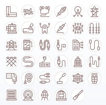 35 Vector Icons for Wire optimized in Pixel Aligned High Resolution Regular.. Stock Illustration