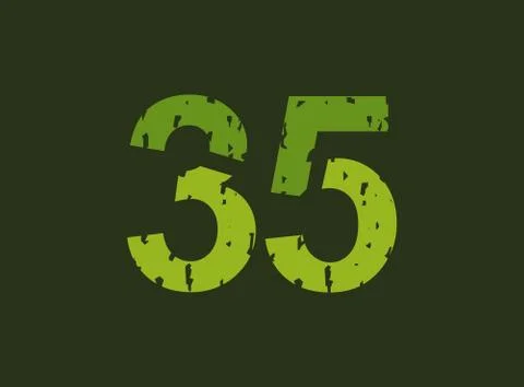 35 vector number made of grungy, grunge texture. Rubber stamp imprint style.  Stock Illustration