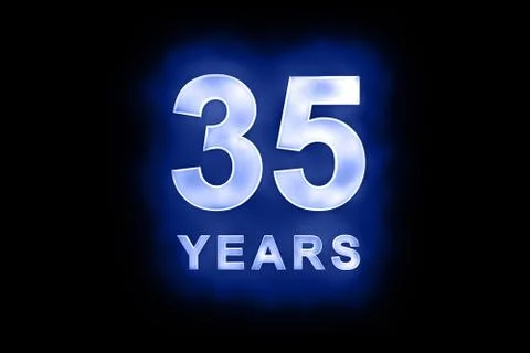 35 years in glowing white numbers on blue Stock Illustration