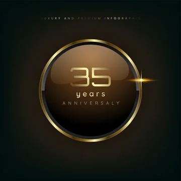 35 years gold button shiny metallic, celebration premium buttons and luxury.. Stock Illustration