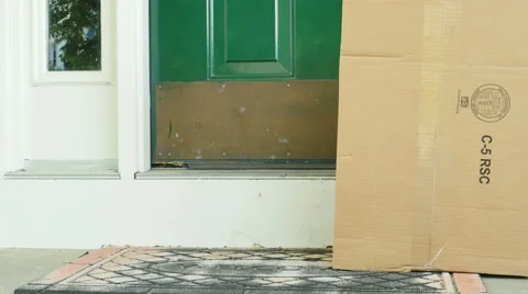 3591 Man Picking Up Package Box at Door, HD Stock Footage 50196991