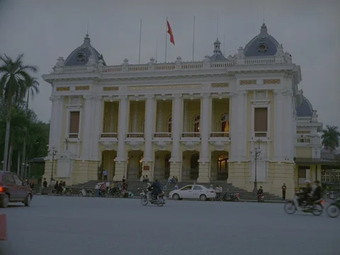 35MM 2K EXT DAY-HANOI OPERA HOUSE W STREET TRAFFIC Stock Footage 75373866