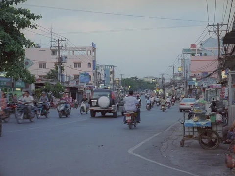 35MM 2K EXT. DAY SAI GON , VIETNAM- MOTORBIKES TRAFFIC  Stock Footage 75374999
