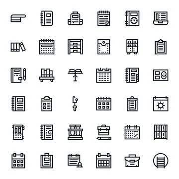 36 128x128 Bold Line Vector Icons for Organizer with Grid Fitted precision Stock Illustration