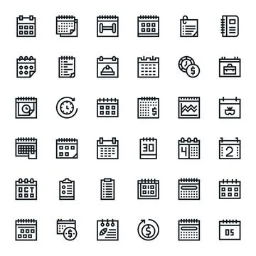 36 128x128 Bold Line Vector Icons for Monthly with Grid Fitted precision Stock Illustration