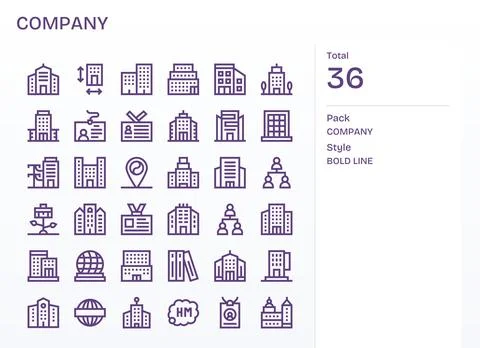 36 128x128 Bold Line Vector Icons optimized for Company Editable display Stock Illustration