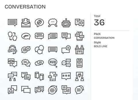 36 128x128 Bold Line Vector Icons optimized for Conversation Display Perfec.. 스톡 일러스트