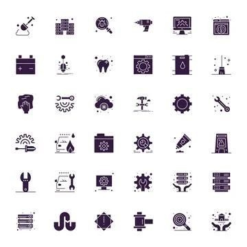 36 128x128 Editable Vector Icons for Maintenance in Filled Theme Stock Illustration