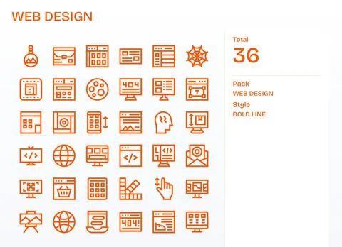 36 128x128 Vector Icons for Web Design in Editable Bold Line Format Illustrazione stock