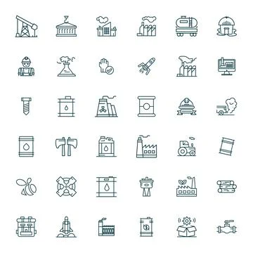 36 256x256 Pixel Optimized Vector Icons for Industry in Bold Line Theme Stock Illustration