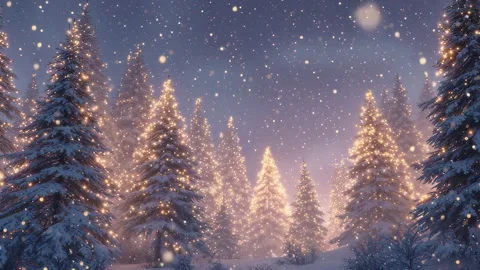 36 46 Snowy pine forest glowing with festive lights soft snowflakes 50f7cbe6 Stock Footage 318235253