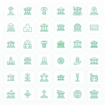36 64x64 Bold Line Pixel Optimized Vector Icons for Monument Projects Stock Illustration