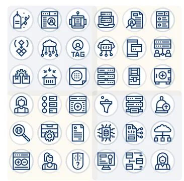 36 64x64 Bold Line Vector Icons for Database with Pixel Aligned precision Stock Illustration