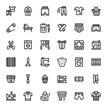 36 64x64 Bold Line Vector Icons for Fabric with Pixel Optimized precision Stock Illustration