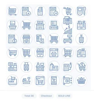 36 64x64 Bold Line Vector Icons for Checkout with Pixel Optimized precision Stock Illustration