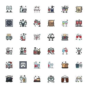 36 64x64 PIXEL Perfect Vector Icons for Toast in Flat Line Filled Theme Ilustración de archivo