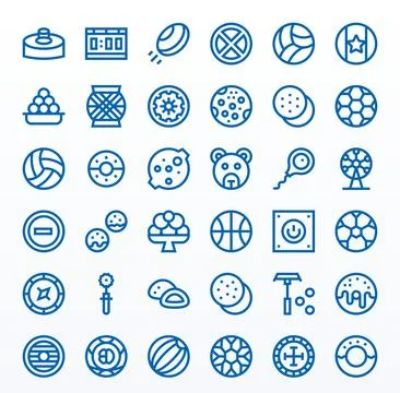 36 64x64 Vector Icons for Round in Grid Fitted Bold Line Format Stock Illustration