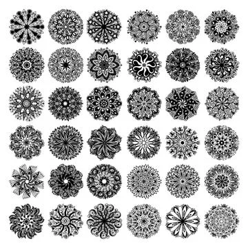 36 black and white circle lace pattern big collection, christmas Stock Illustration