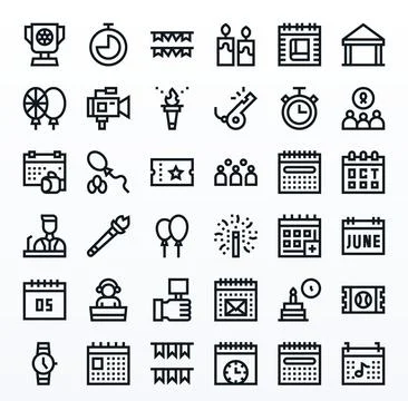 36 Bold Line Detail Enhanced Designs for Event 256x256 Vector Icons Stock Illustration
