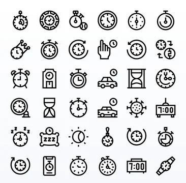 36 Bold Line Display Perfect Vector Icons for Timer Graphics Stock Illustration