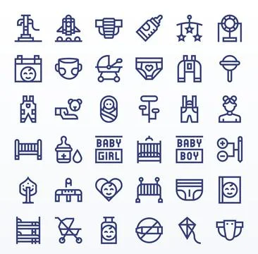 36 Bold Line Display Perfect 64x64 Vector Icons from Child Suite Stock Illustration