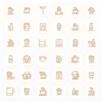 36 Bold Line Display Perfect Vector Icons crafted for Drinkware 64x64 appli.. Illustration