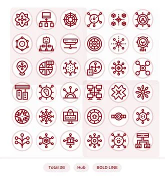 36 Bold Line Display Perfect 128x128 Vector Icons from Hub Suite Stock Illustration