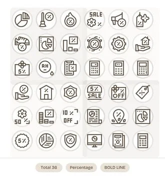 36 Bold Line Display Perfect Vector Icons tailored for Percentage Retina Re.. Stock Illustration