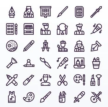 36 Bold Line Editable Designs for Artist 128x128 Vector Icons Stock Illustration
