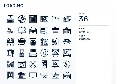 36 Bold Line Editable Vector Icons crafted for Loading 256x256 applications Stock Illustration