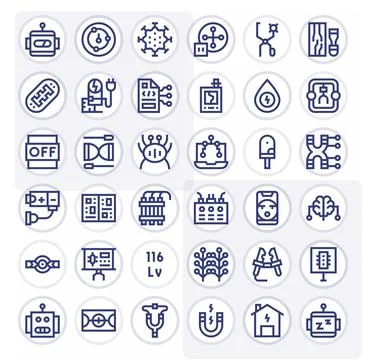36 Bold Line Grid Fitted Designs for Circuit 128x128 Vector Icons Stock Illustration