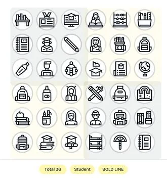 36 Bold Line Grid Fitted 256x256 Vector Icons from Student Suite Stock Illustration
