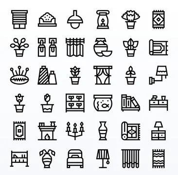 36 Bold Line Pixel Aligned Designs for Home Decor 256x256 Vector Icons Illustrazione stock