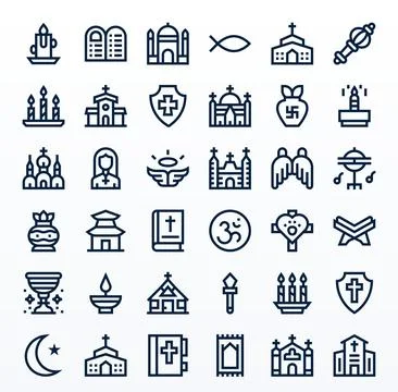 36 Bold Line Pixel Aligned Designs for Holy 256x256 Vector Icons Stock Illustration