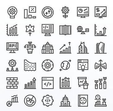 36 Bold Line Pixel Aligned Vectors for Development Theme Stock Illustration