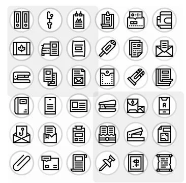36 Bold Line Pixel Aligned Vectors for Paperclip Theme Stock Illustration