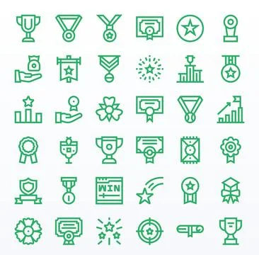 36 Bold Line Pixel Optimized Vector Icons for Accomplishment Graphics Stock Illustration