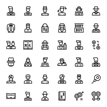 36 Bold Line Pixel Optimized Vector Icons tailored for Male 256x256 interface Stockillustratie