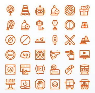 36 Bold Line PIXEL Perfect Vectors for Stop Theme Stock Illustration