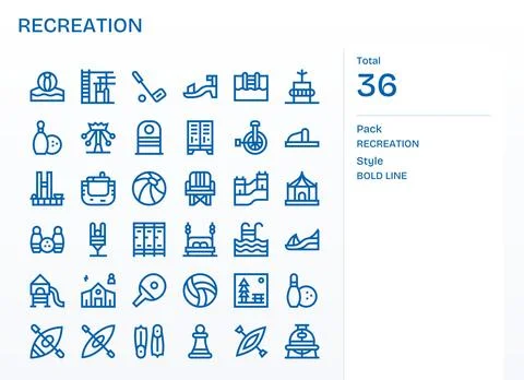 36 Bold Line PIXEL Perfect Vector Icons tailored for Recreation High Resolu.. Stock Illustration