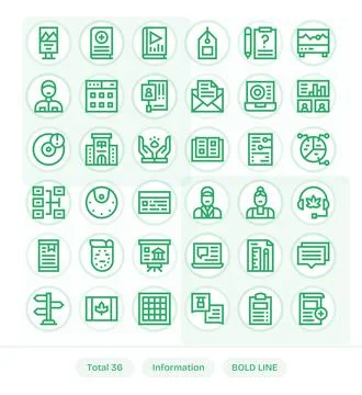 36 Bold Line PIXEL Perfect Vector Icons for Information Graphics 스톡 일러스트