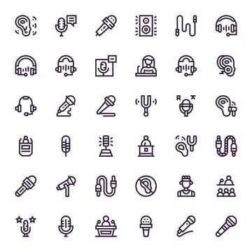 36 Bold Line Vector Icons designed for Microphone in 128x128 PIXEL Perfect .. Stockillustratie