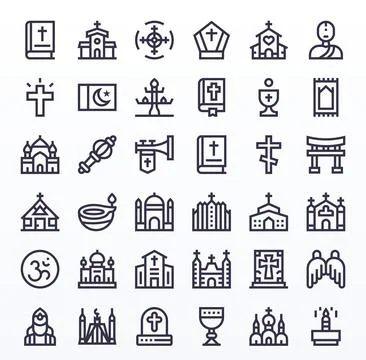 36 Bold Line Vector Icons from Holy in 256x256 Detail Enhanced Quality Stock Illustration