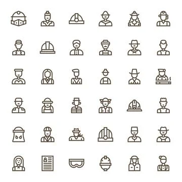 36 Bold Line Vector Icons for Worker in crisp Retina Ready Editable resolutio Illustrazione stock