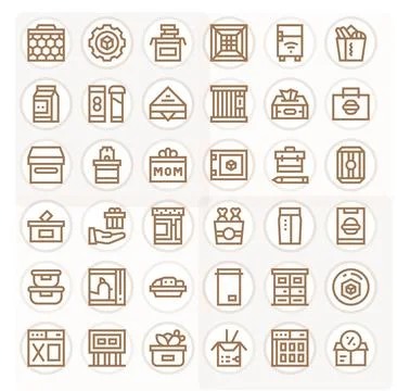 36 Bold Line Vector Icons from Box in 256x256 Grid Fitted Quality Stock Illustration