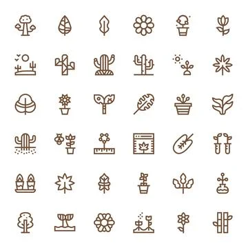 36 Bold Line Vector Icons from Flora in 128x128 Editable Quality Stock Illustration