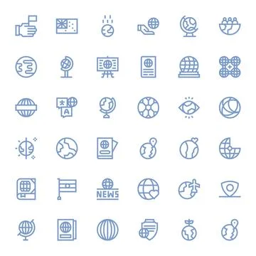 36 Bold Line Vector Icons from World in 256x256 Display Perfect Quality Stock Illustration