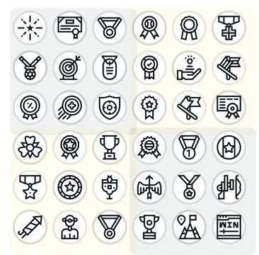 36 Bold Line Vector Icons for Achievement in crisp 128x128 Pixel Aligned re.. Stock Illustration